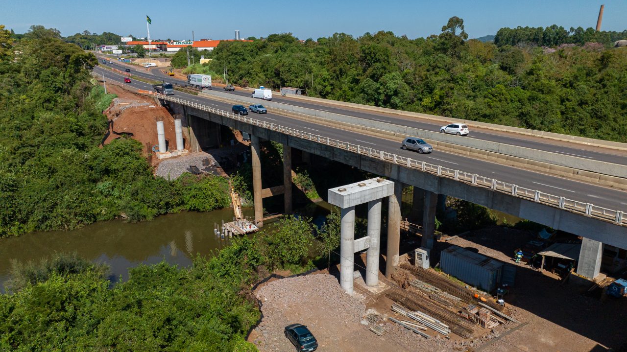 Construção de uma rodovia, com cones de transito marcando o inicio das novas pistas